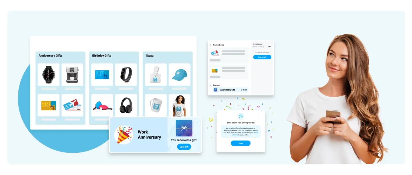 Image of a gift catalog in the Motivosity store used to reward employees in a service award program.