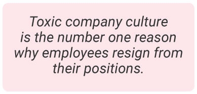 image with text - toxic company culture is the number one reason why employees resign from their positions.