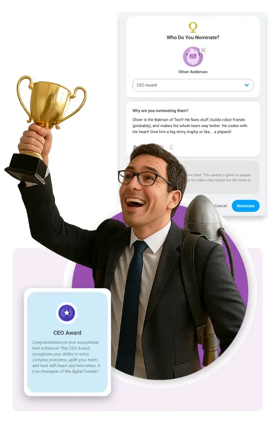 image of an employee receiving an award to boost employee morale.