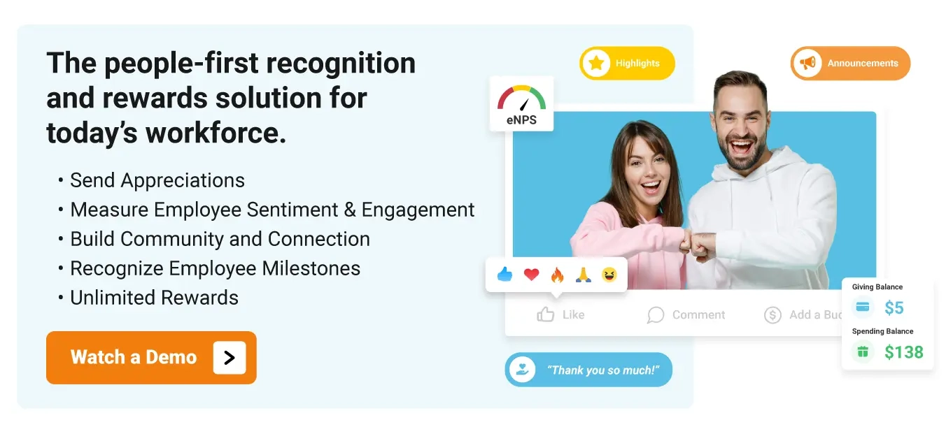 Image of two happy employees, showing how Motivosity can help increase employee loyalty and improve workplace culture. 