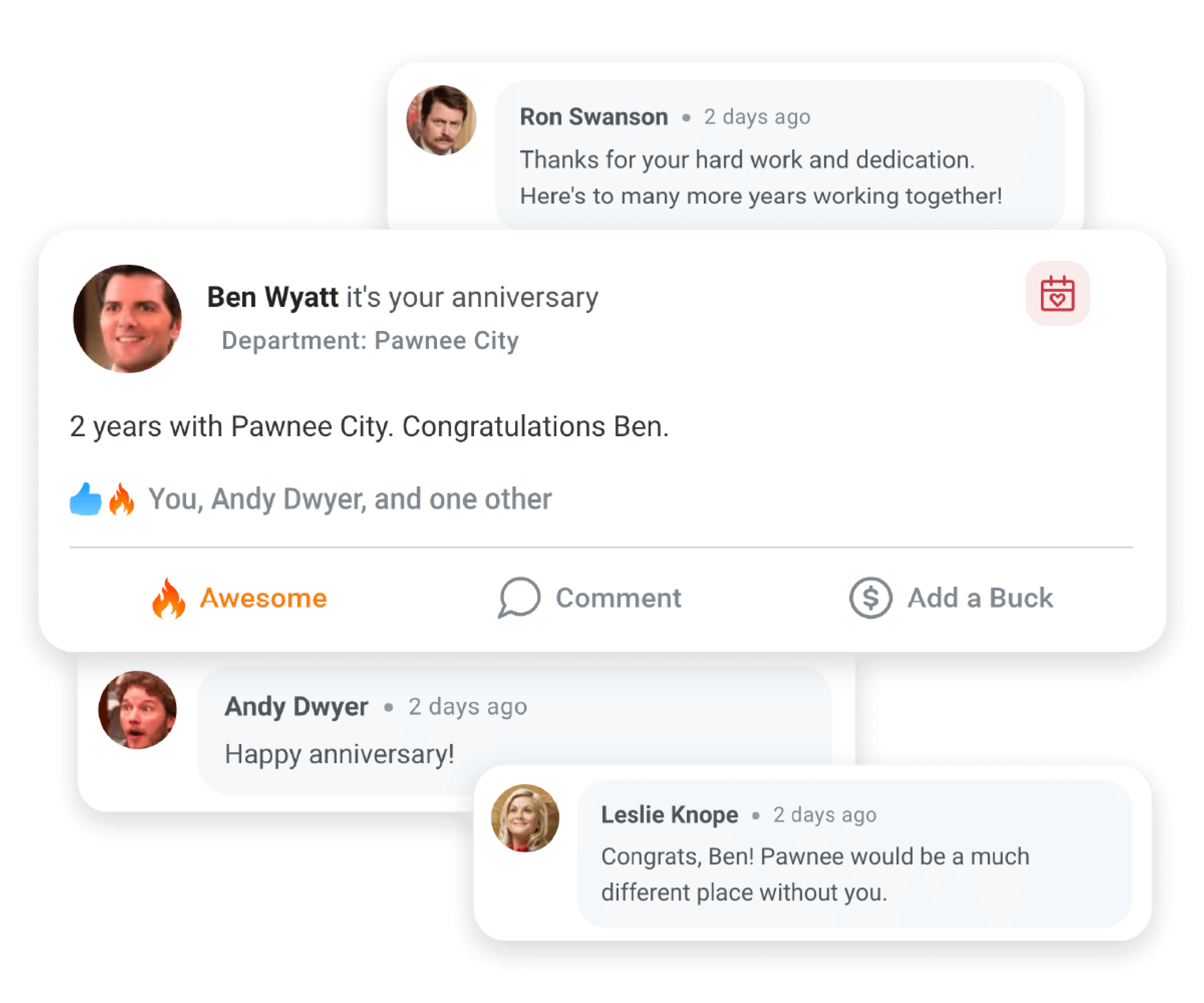 Image of milestone of _ amount of time working for the with lots of congrats to show connection