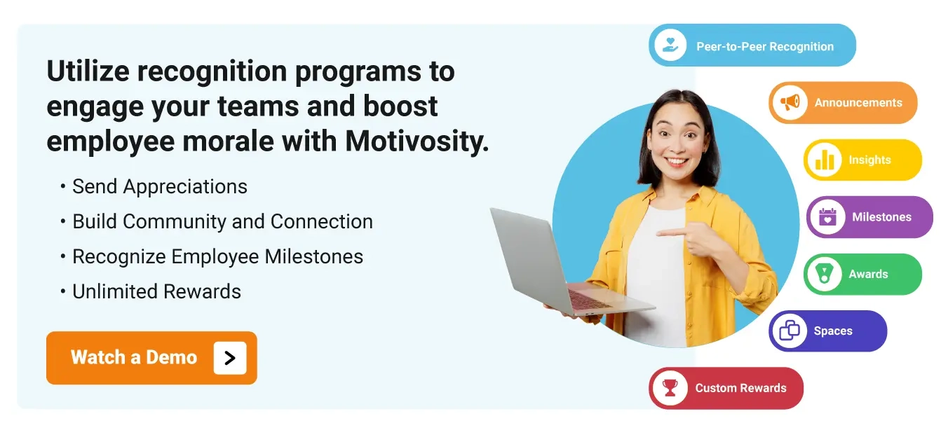 Image of an employee using Motivosity to participate in employee recognition programs, including years of service awards.