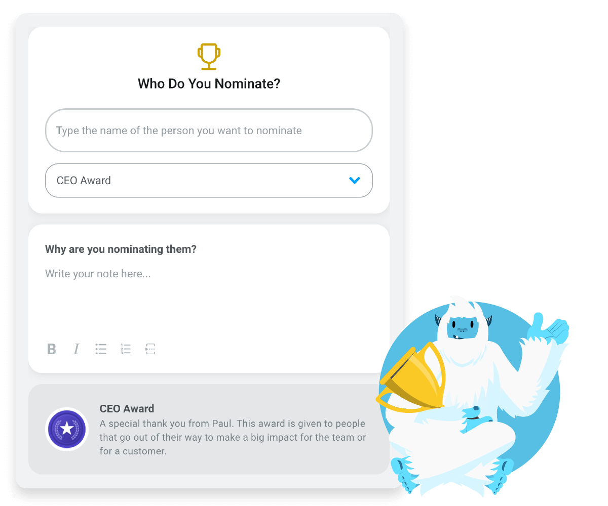 Image of an employee nomination award, which is a critical part of recognizing employees.