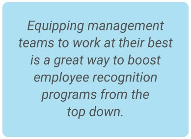 image with text - Equipping management teams to work at their best is a great way to boost employee recognition programs from the top down. Use collaborative agendas and summary reports to better educate your greatest secret weapons (i.e. managers), incorporating feedback coaching into one-on-one communication sessions.