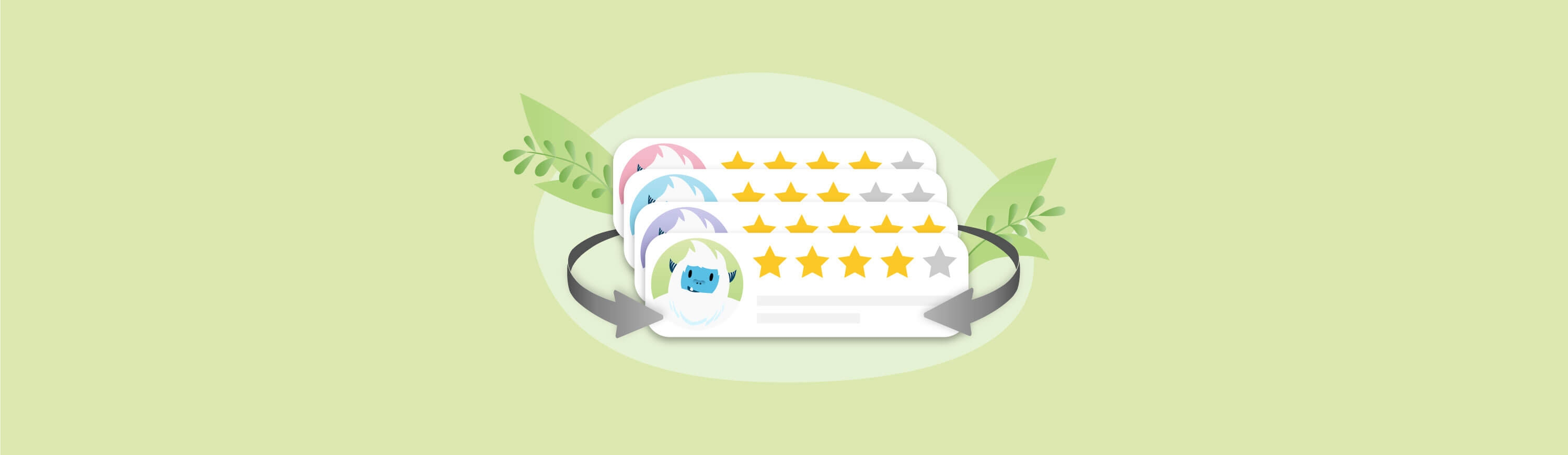 Illustration of Carl the yeti on the card with 5 golden stars.