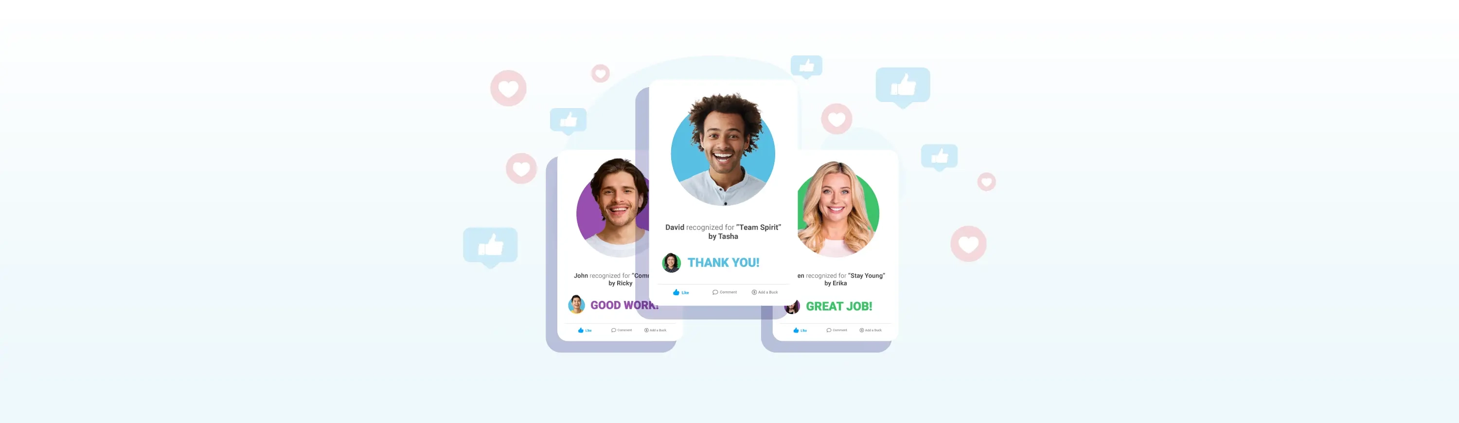Image of peer to peer recognition in Motivosity, the employee recognition and employee rewards solution for today's workforce.