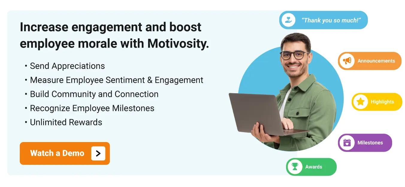 Image of an employee using Motivosity at work to foster employee engagement and increase happiness.