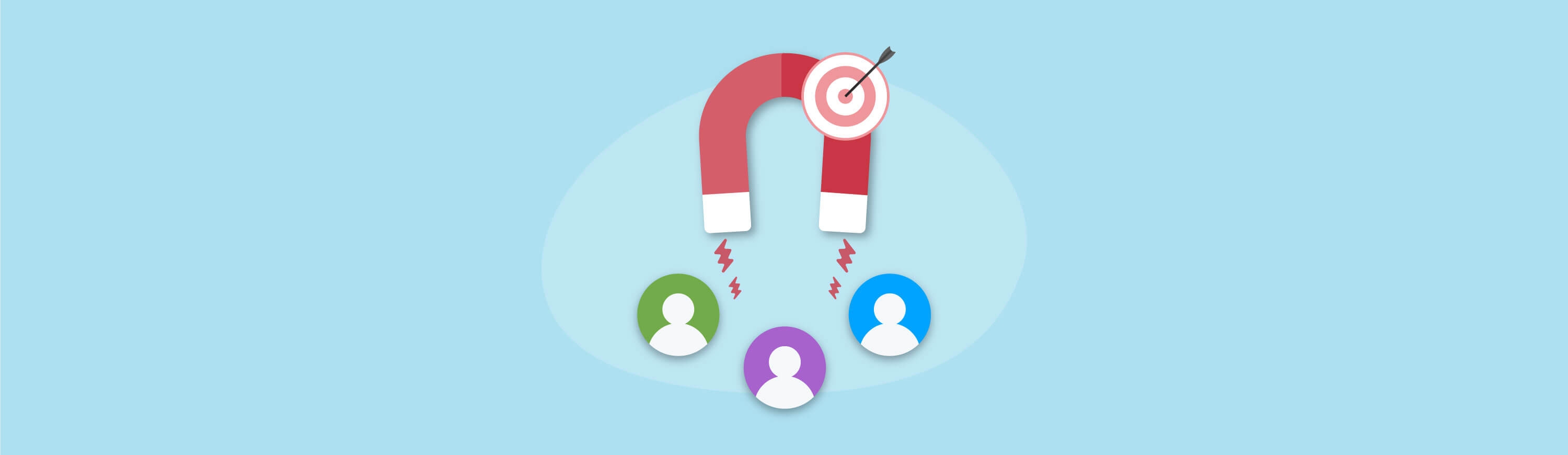 Illustration of a giant magnet that is pulling icons of people towards it.