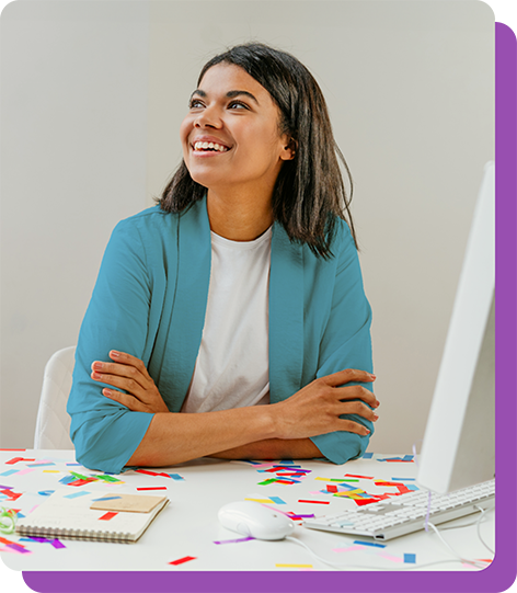 Image of woman folding arms looking to the left